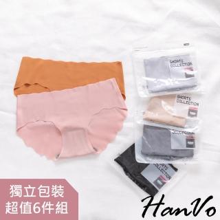 【HanVo】純色波浪邊一片式無痕中低腰女生內褲(獨立包裝 超值6件組 5548)