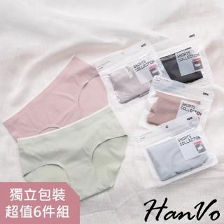 【HanVo】超值6件組 簡約純色一片式螺紋無痕中腰女生內褲 抗菌棉質褲檔(透氣舒適 獨立包裝 5553)