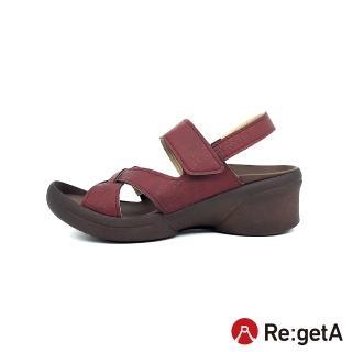 【RegettaCanoe】Re:getA Regetta交叉腰帶造型 楔型後帶涼鞋R-2682(RBR-磚紅色)