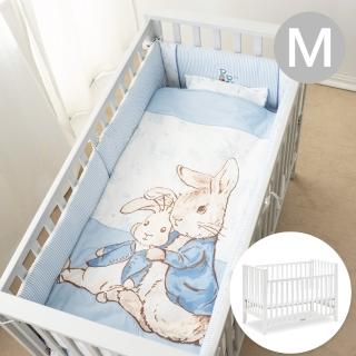 【奇哥】簡約淺灰色中床附床墊+夢境比得兔六件床組/寢具組-M(2色選擇 嬰兒床)