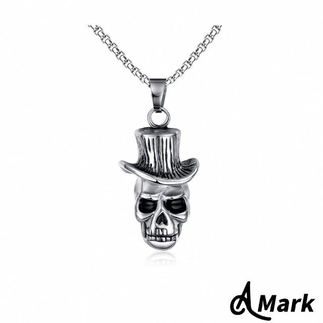 【A MARK】個性紳士骷髏頭造型316L鈦鋼項鍊(鈦鋼項鍊 骷髏頭項鍊 紳士項鍊)