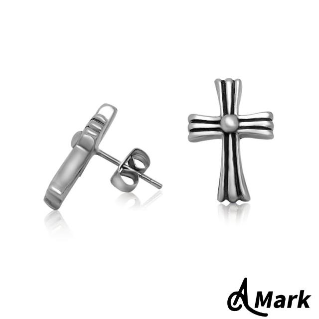 【A MARK】時尚盾牌十字架造型316L鈦鋼單只耳環(鈦鋼耳環 單只耳環 十字架耳環 盾牌耳環)