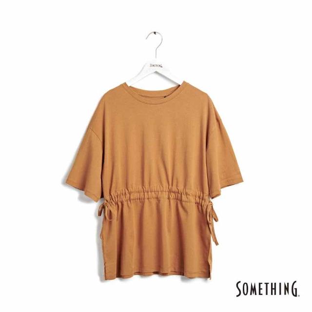 【SOMETHING】女裝 前抽繩短袖T恤(深咖啡)