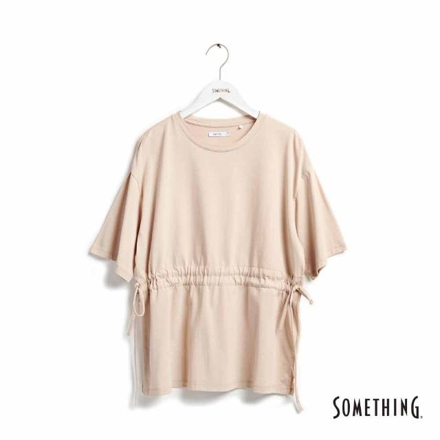 【SOMETHING】女裝 前抽繩短袖T恤(灰卡其)