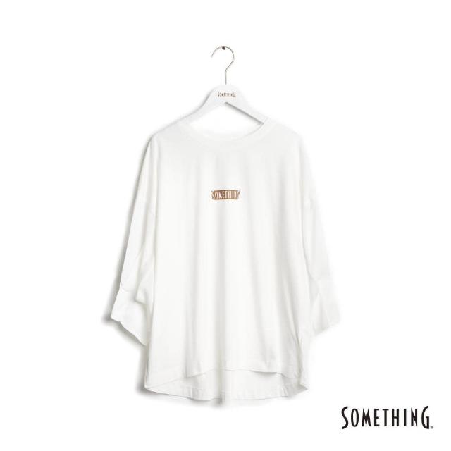 【SOMETHING】女裝 基本LOGO異材質剪接短袖T恤(米白色)