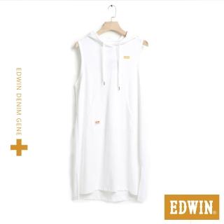 【EDWIN】女裝 PLUS+ 無袖連帽長版T恤(白色)