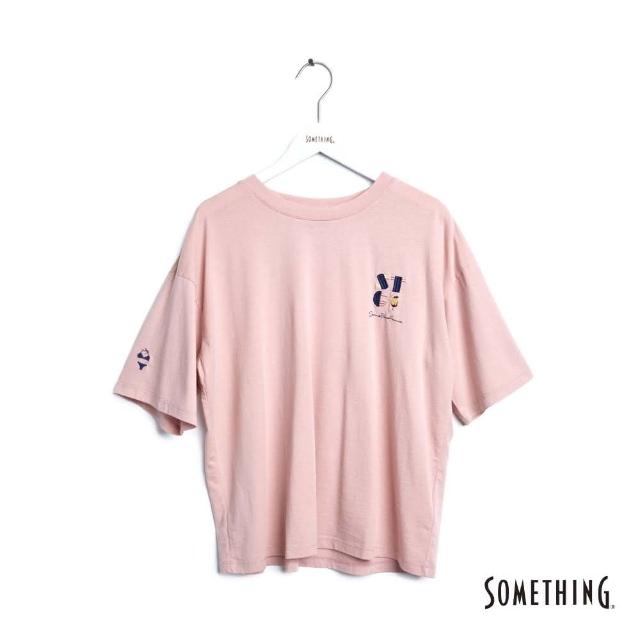 【SOMETHING】女裝 雞尾酒繡花短袖T恤(珊瑚紅)