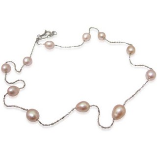 【小樂珠寶】淡粉色點綴經典天然養珠淡水珍珠項鍊(米型水滴型完美時髦都會)