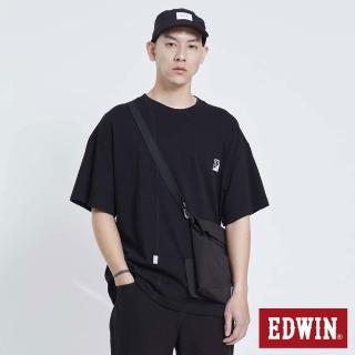 【EDWIN】男裝 EFS 附包寬版落肩配色短袖T恤(黑色)