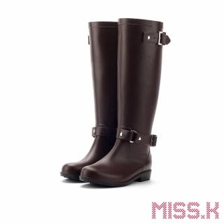 【MISS.K】高筒雨靴 防滑雨靴/個性韓版釦飾時尚高筒防滑耐磨雨靴(棕)
