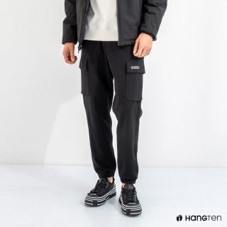 【Hang Ten】男裝-鬆緊調扣多口袋束口褲(黑色)