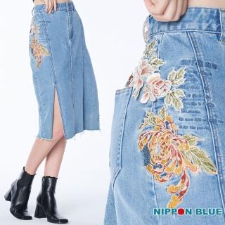 【BLUE WAY】立體繡花開牛仔半身裙-女款-日本藍