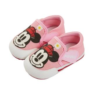 【Disney 迪士尼】米妮大臉造型雙魔鬼氈寶寶鞋-粉(學步鞋)