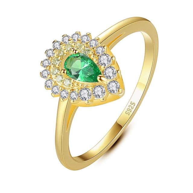 【ANGEL】時尚OL梨形水滴綠彩寶指環戒指
