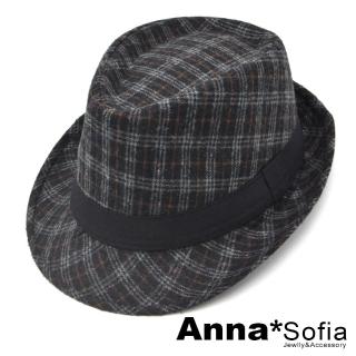 【AnnaSofia】紳士帽爵士帽禮帽-細密小格紋絨面 現貨(黑系)