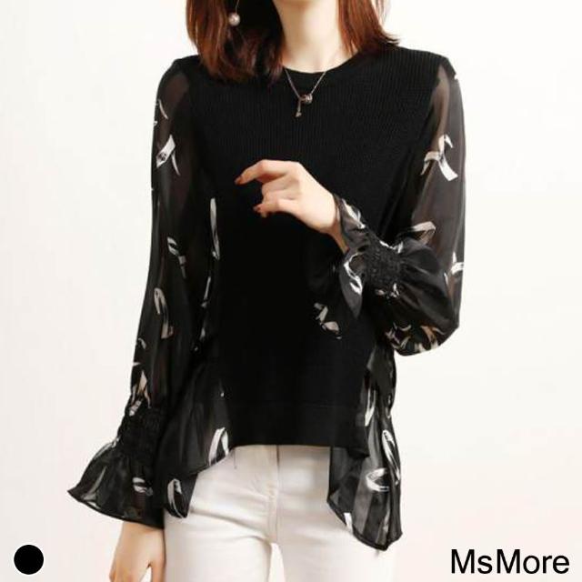 【MsMore】春秋新款時尚拼接寬鬆顯瘦針織上衣#111776現貨+預購(黑色)