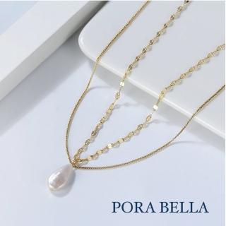 【Porabella】925純銀鍍金雙層人工珍珠項鍊 人工淡水珍珠輕奢氣質兩層項鍊 金色項鍊 Pearl Necklace