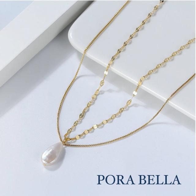 【Porabella】925純銀鍍金雙層人工珍珠項鍊 人工淡水珍珠輕奢氣質兩層項鍊 金色項鍊 Pearl Necklace