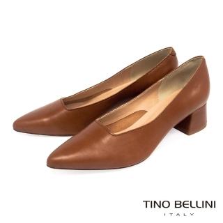 【TINO BELLINI 貝里尼】義大利進口方形鞋口4cm粗跟鞋FSCT0005(棕)