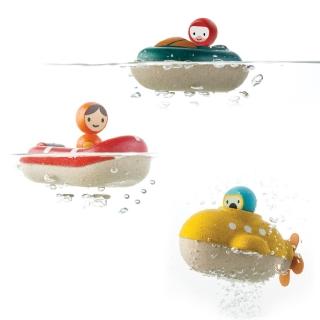 【Plantoys】快艇/橡皮艇/潛水艇木作水玩具(木質木頭 洗澡戲水玩具)