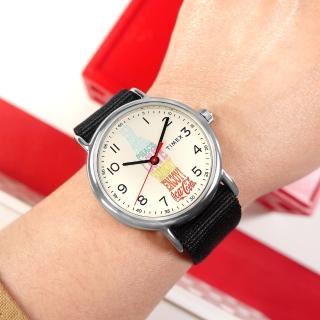 【TIMEX】可口可樂聯名 彩色字樣 INDIGLO專利冷光照明 尼龍手錶 米白x黑 38mm(TXTW2V29800)