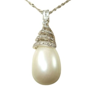 【小樂珠寶】大顆珠螺旋感南洋深海貝珍珠項鍊(大顆珠16mm胖橢圓胖水滴形)
