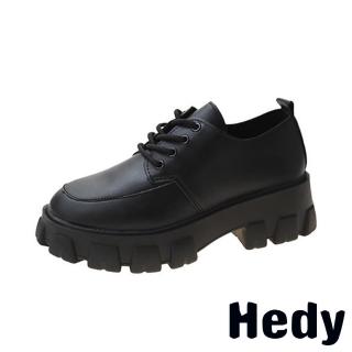 【Hedy】粗跟牛津鞋 厚底牛津鞋/個性百搭經典綁帶時尚厚底粗跟牛津鞋(黑)