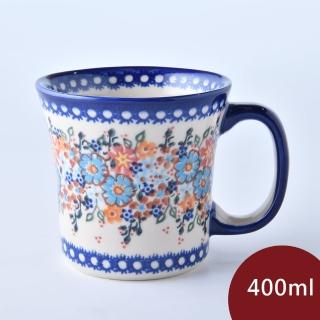 【波蘭陶】Vena 寬口馬克杯 水杯 茶杯 咖啡杯 400ml 波蘭手工製(蔚藍橙光系列)