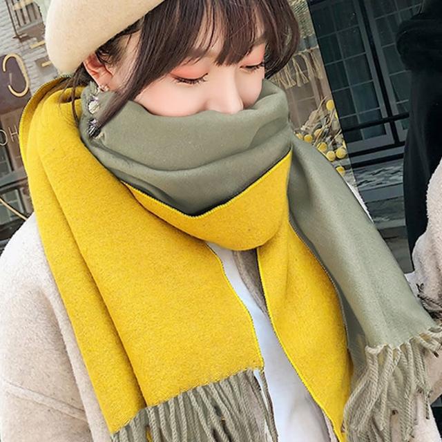 【JOEKI】雙面拼色圍巾-PJ0066(親膚拼色圍巾 高質感保暖圍巾 仿羊絨)