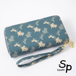 【Sp house】韓風印花大容量多功能雙拉鏈錢包(3色能選)