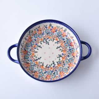 【波蘭陶】Vena 雙耳深盤 陶瓷盤 菜盤 22cm 波蘭手工製(蔚藍橙光系列)
