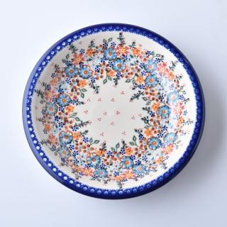 【波蘭陶】Vena 圓形深餐盤 陶瓷盤 圓盤 菜盤 水果盤 22cm 波蘭手工製(蔚藍橙光系列)