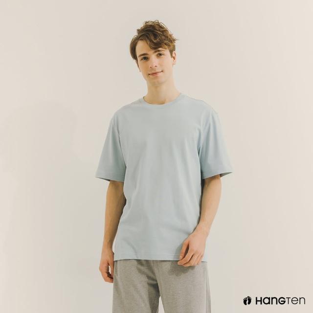 【Hang Ten】男裝-厚磅寬鬆環保纖維素面T恤(藍)