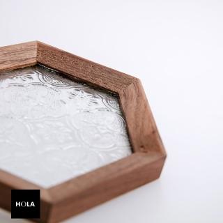 【HOLA】復古玻璃窗花原木杯墊-六角型