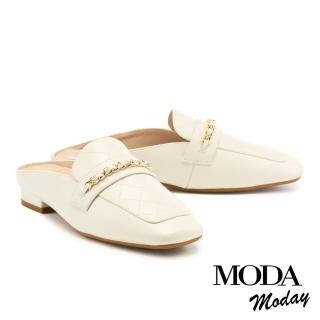 【MODA Luxury】韓系質感全真皮方頭低跟穆勒鞋(白)
