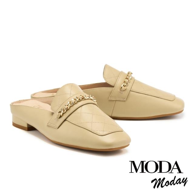 【MODA Luxury】韓系質感全真皮方頭低跟穆勒鞋(米)