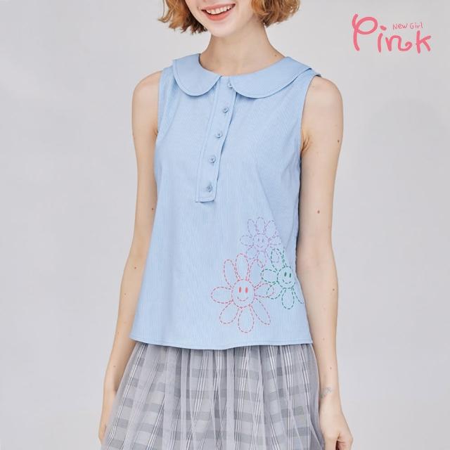 【PINK NEW GIRL】清甜微笑小米花圓領片無袖上衣 L1205AQ