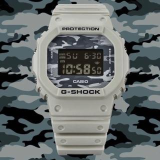 【CASIO 卡西歐】G-SHOCK經典原創5600迷彩錶盤電子錶-米灰(DW-5600CA-8)