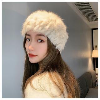 【HaNA 梨花】韓國時尚合伙人暖冬獺兔毛．超柔軟寬髮帶帽子二用揚青同款