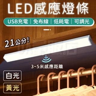 智能 led人體感應燈 小夜燈 充電 玄關 櫥櫃 衣櫃 燈條 21CM(黃光)
