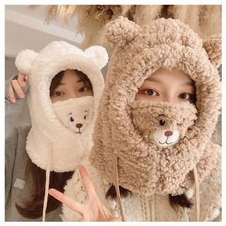 【HaNA 梨花】韓國冬日耶誕節賣萌可愛感．小熊毛帽口罩脖圍一體