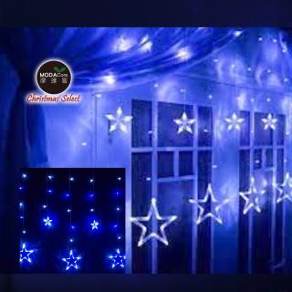 【摩達客】LED燈造型滿天星星窗簾燈聖誕情境燈/藍白光透明線(附贈IC控制器/插電式)