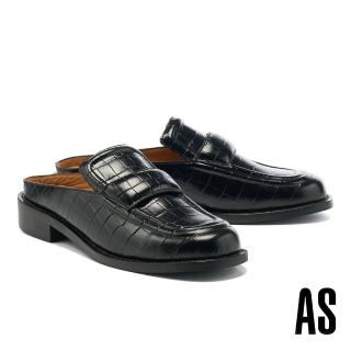 【AS 集團】日常時髦鱷魚紋牛皮方頭低跟穆勒拖鞋(黑)