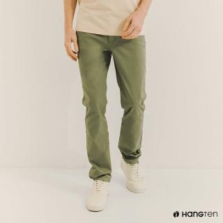 【Hang Ten】男裝-經典款-SLIM FIT修身斜紋磨毛五袋款長褲(綠)