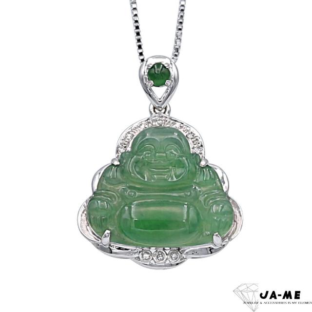 【JA-ME】天然A貨翡翠冰種陽綠彌勒佛18k金鑽石項鍊(618/年中慶/送禮)
