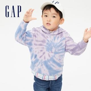 【GAP】男幼童裝 紮染長袖帽T-淡紫色紮染(795378)