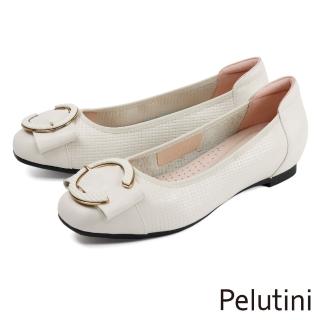 【Pelutini】C字配飾造型包頭平底鞋 象牙白(PE1211W-IV)