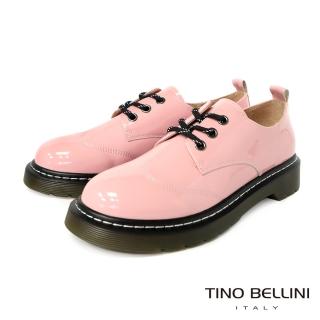 【TINO BELLINI 貝里尼】英倫學院牛漆皮翼紋繫帶休閒鞋FZCV0003(粉)