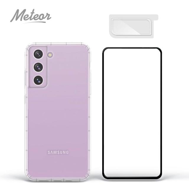 【Meteor】SAMSUNG Galaxy S21 FE 手機保護超值3件組(透明空壓殼+鋼化膜+鏡頭貼)