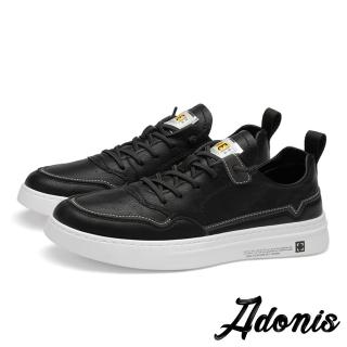【Adonis】真皮復古車線時尚經典休閒板鞋-男鞋(黑)